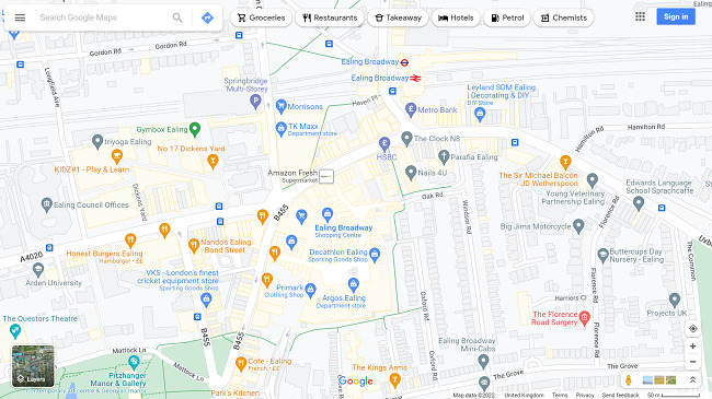 A screenshot of google maps showing businesses in the local area