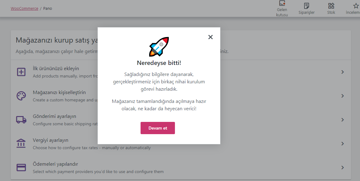 e ticaret sitesi kurmak woocommerce kurulum neredeyse bitti