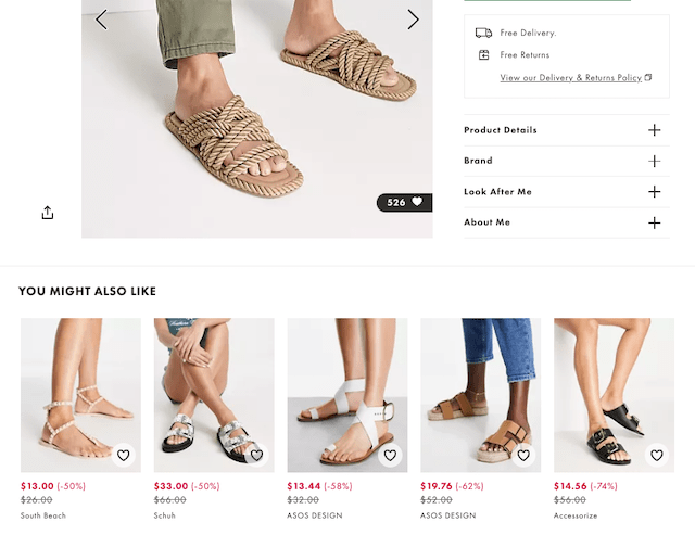 Example of “You might also like” feature on ASOS website