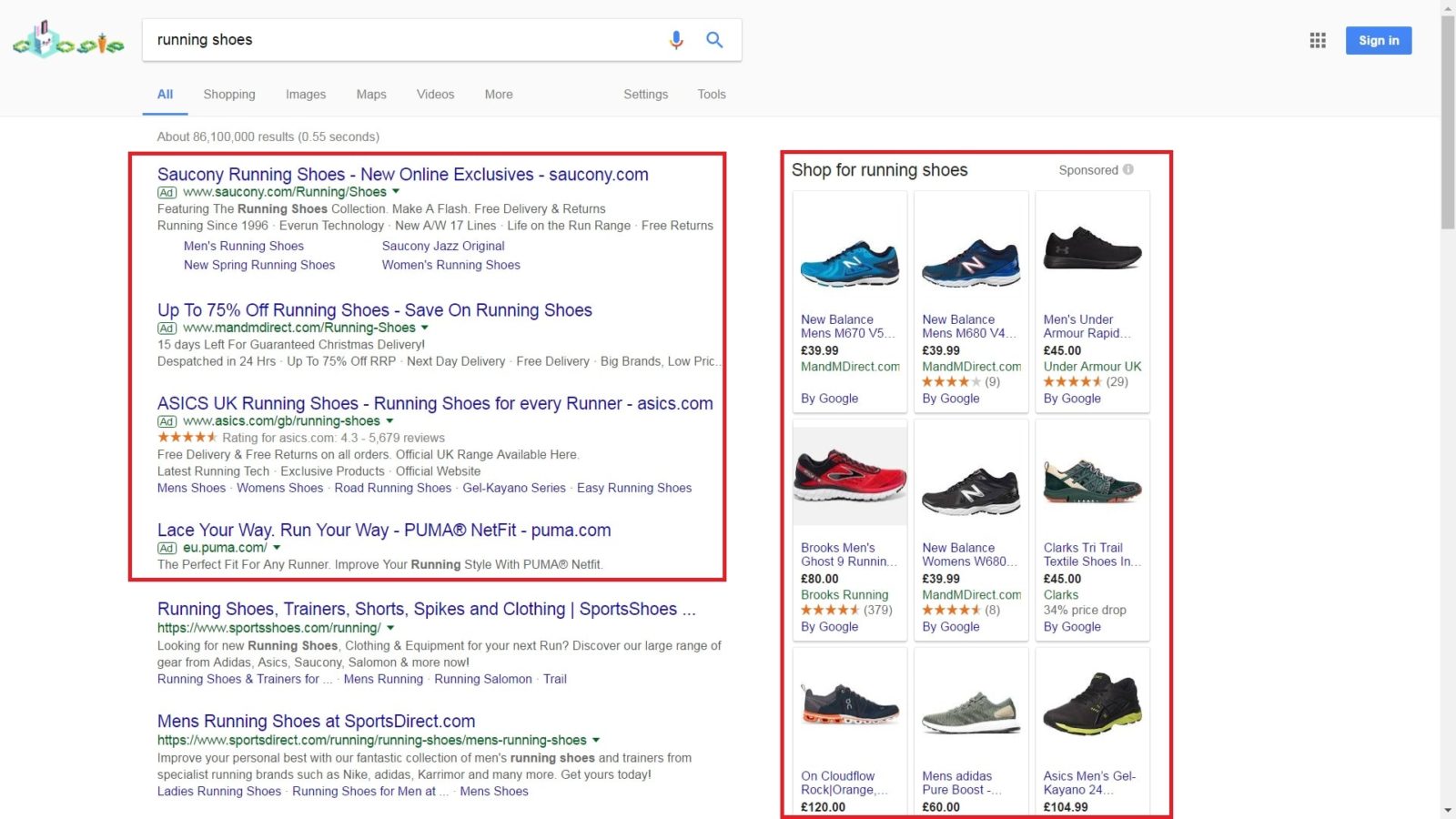 Google adverts example