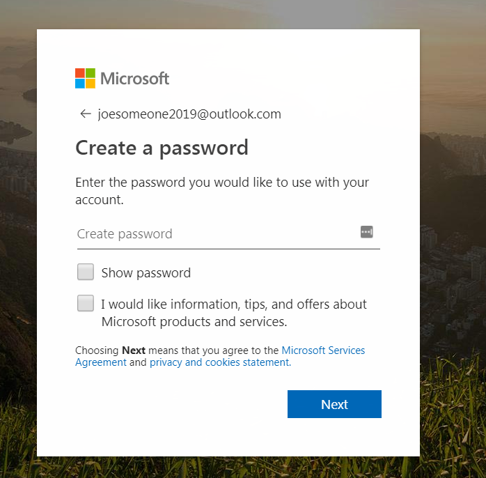 creating a password for a free email account