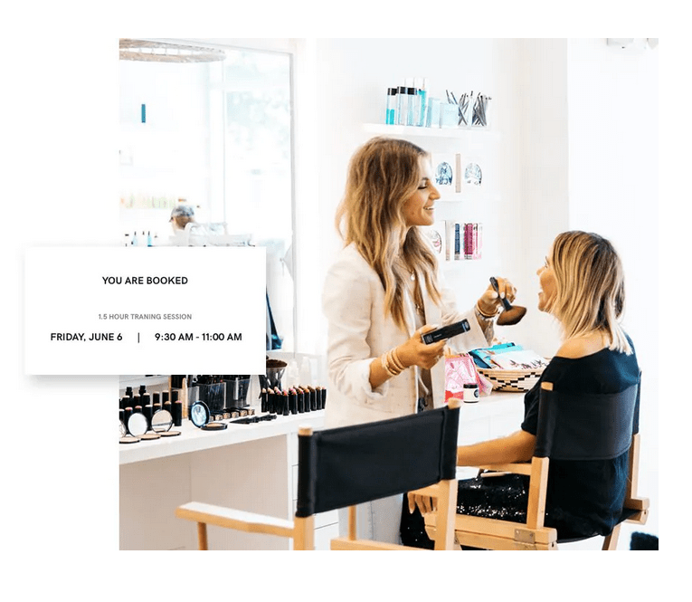 Example of confirmation message for an online booking made with a makeup consultant