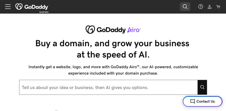 GoDaddy Airo landing page