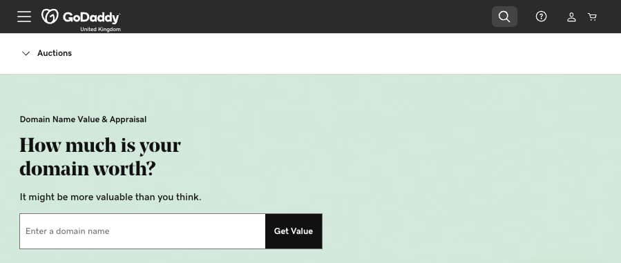 GoDaddy Domain Appraisal landing page