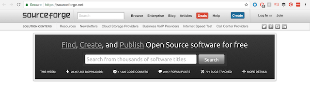 Screenshot of SourceForge search bar