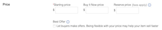 Price your item example on Ebay