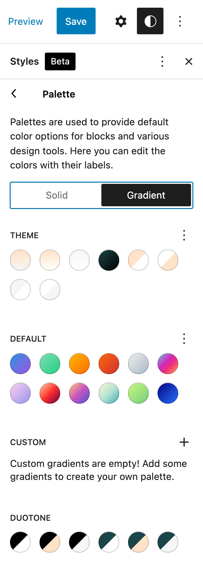 Styles &gt; Colors &gt; Palette &gt; Gradient