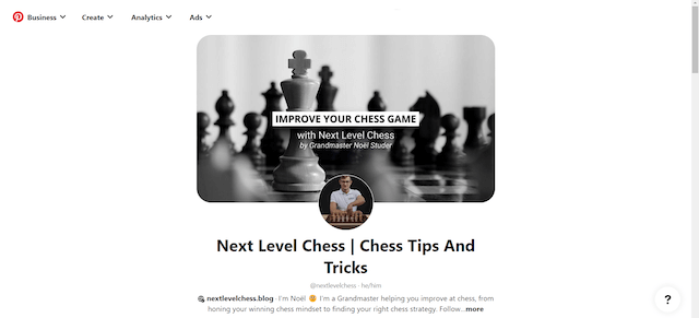 Example of photo account from Next Level Chess on Pinterest