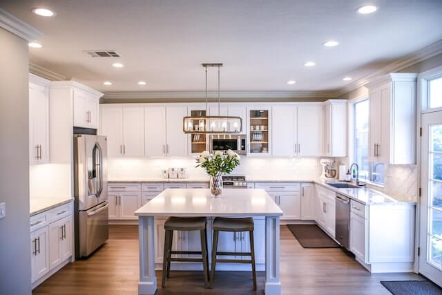 Newly remodeled kitchen with white cabinets