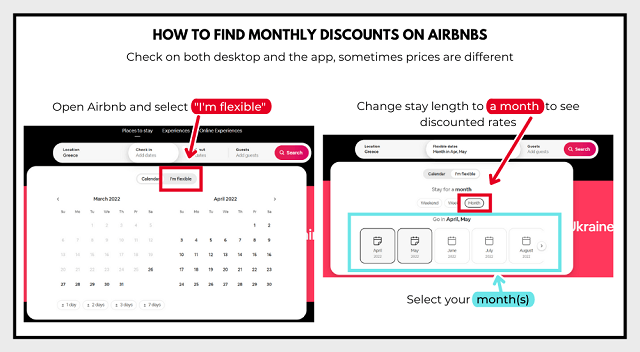 Screenshot on how to find a monthly discount on Airbnbs