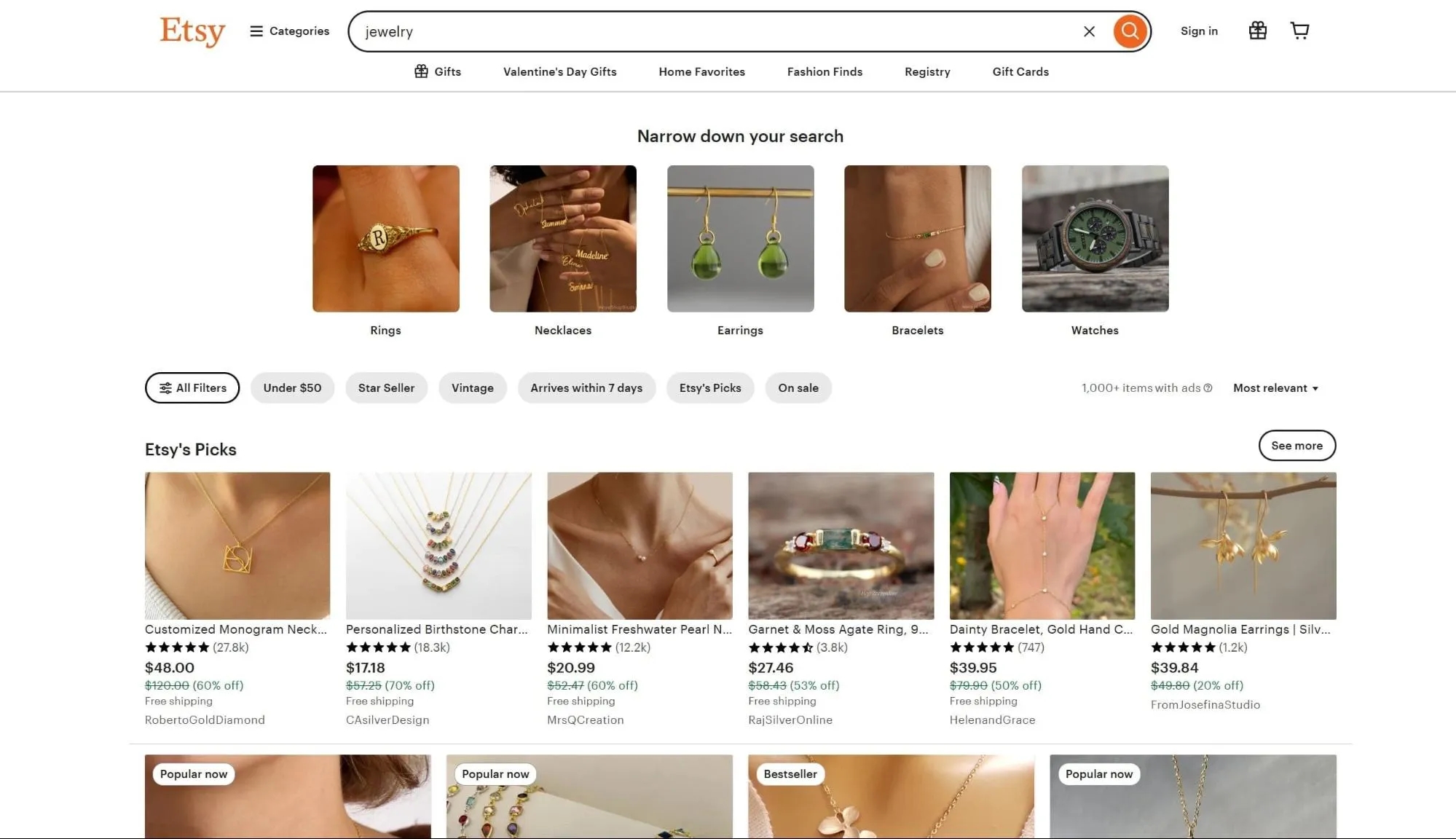 Best Things to Sell on Etsy Jewelry Search Results