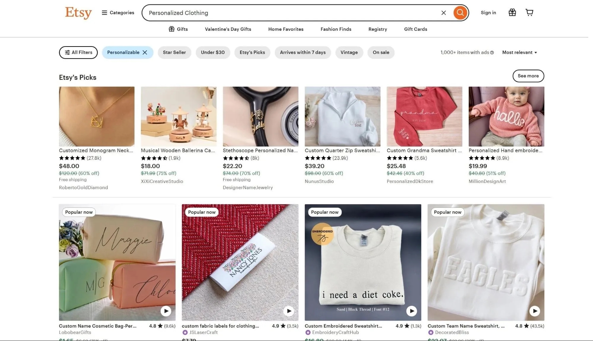 Best Things to Sell on Etsy Personalized Clothing Search Results