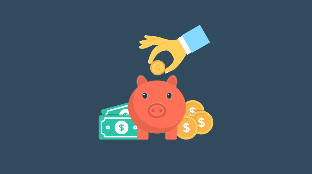 adding money to a piggy bank illustration