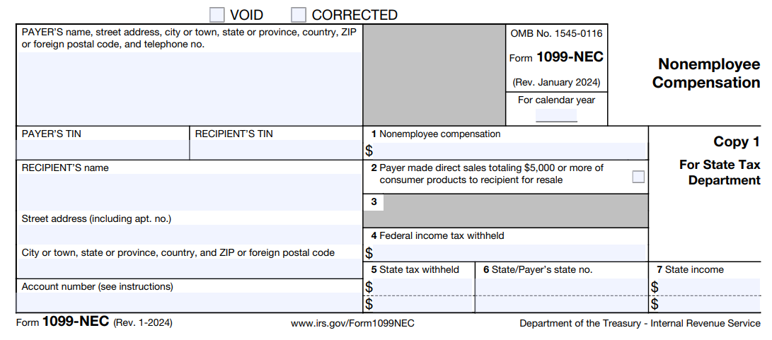 Screenshot of 2024 1099-NEC form