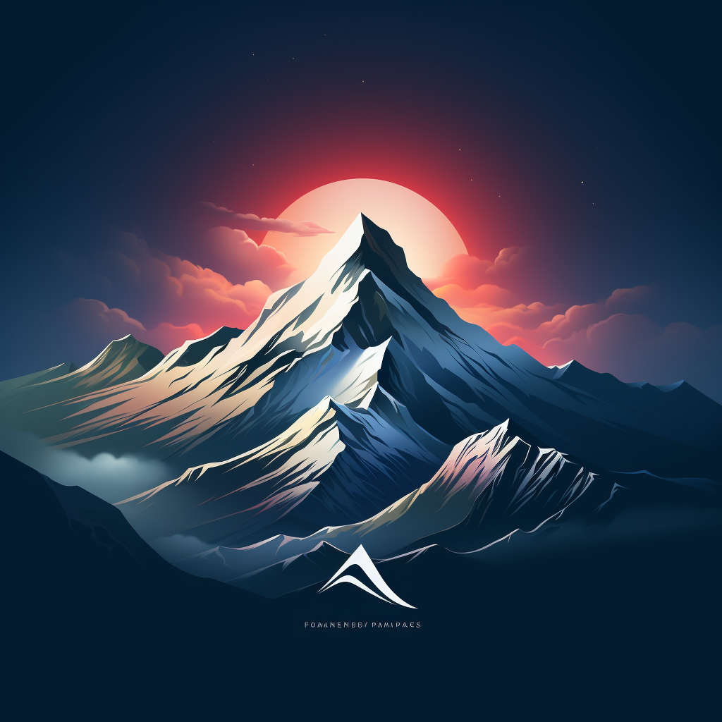 An abstract logo of a mountain range for a sporting company.