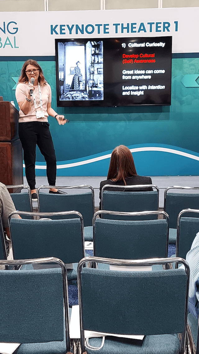 Sophie Taitte from Netflix giving a speech at her session at the LA Business Show