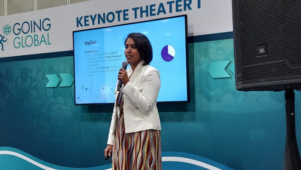 Anitha Mercy from Meta and Google giving a speech at her session at the L.A. Business Show