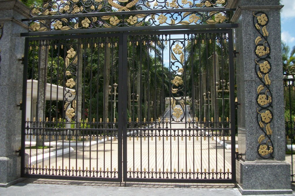 A gate with gold designs