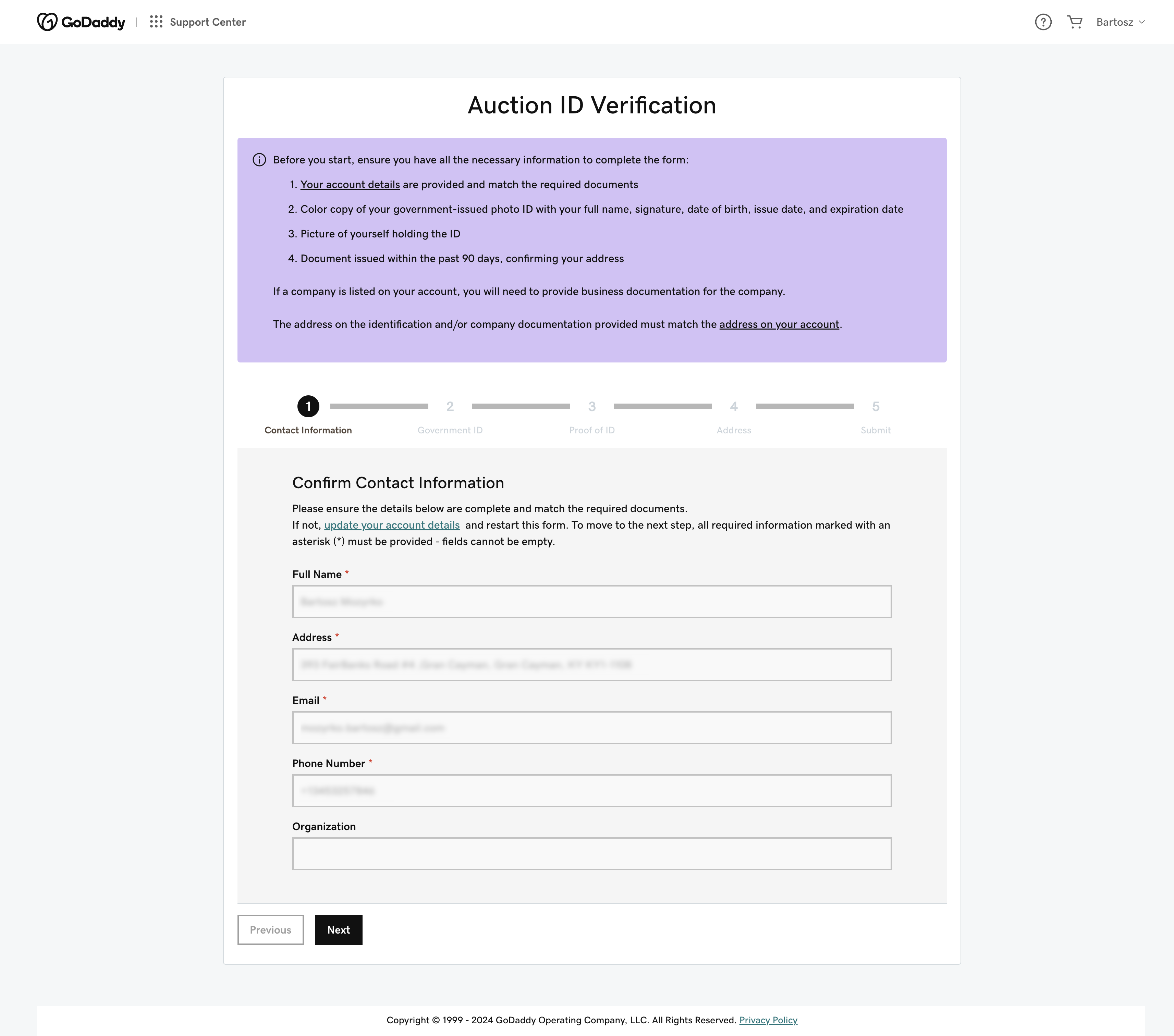 ID verification form