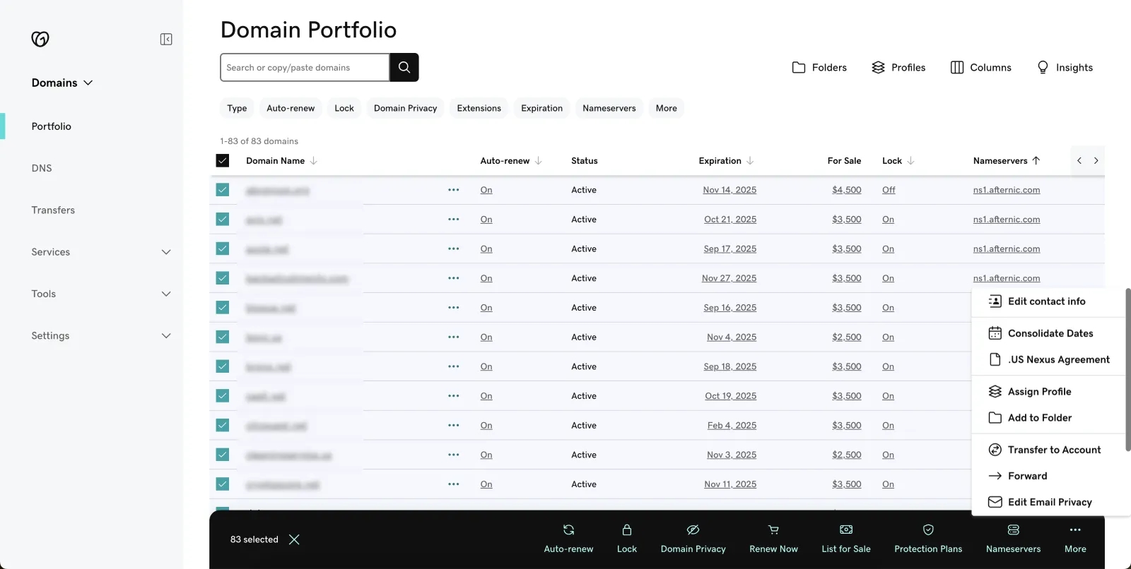 GoDaddy's Portfolio Manager empowers investors with bulk management.