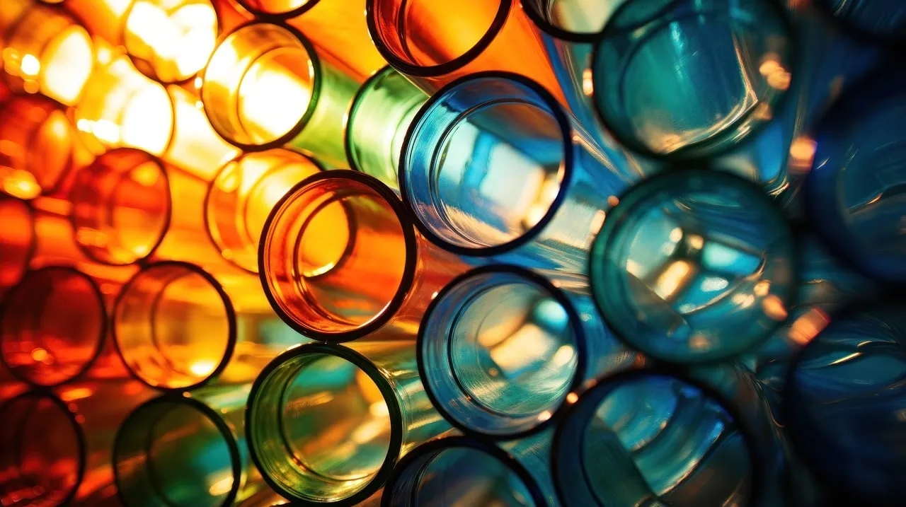 An Abstract Photo Displays Stacked Glass of Different Colors