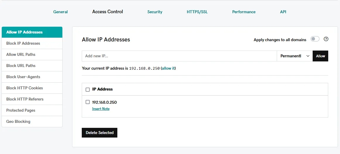 Allowing an IP address with the GoDaddy Website Firewall screenshot