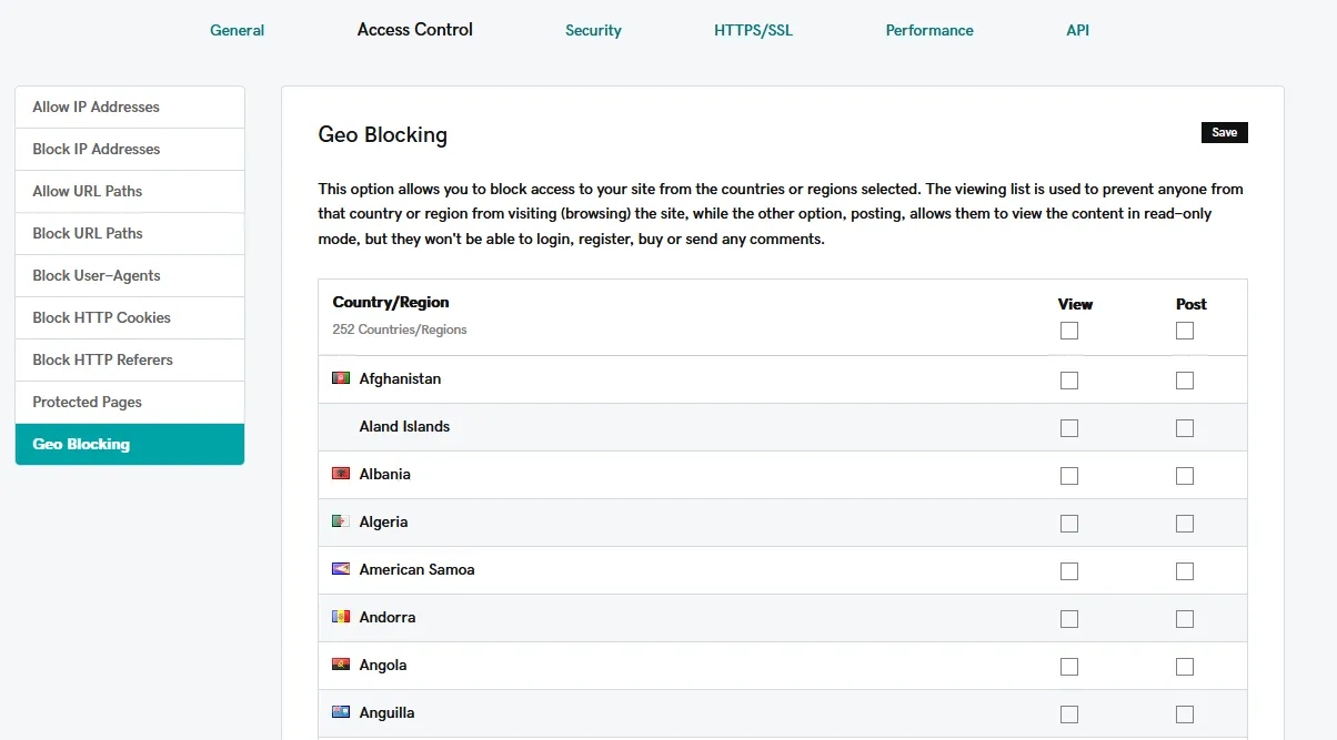 Geo-blocking feature in the GoDaddy website screenshot