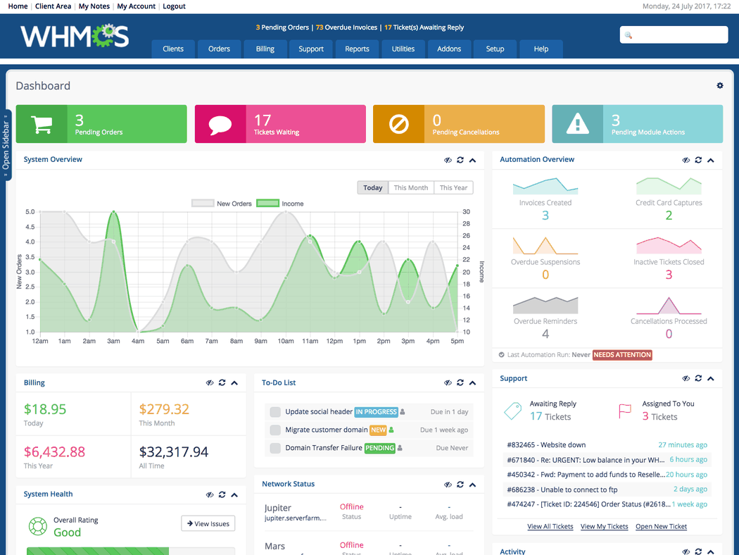 Manage your hosting business from a single dashboard