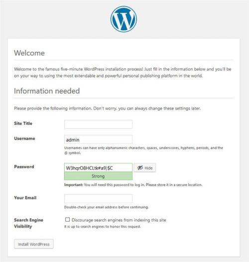 WordPress Installation Process Screen