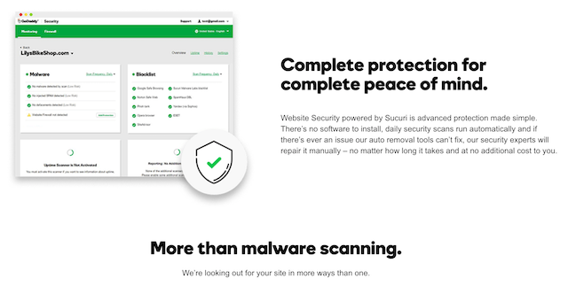 Website Security Scan Sales Page on GoDaddy Website