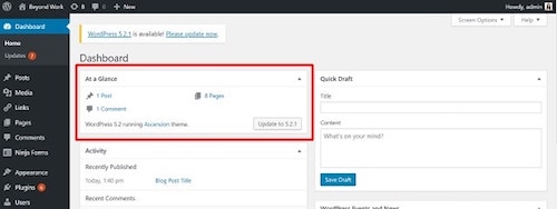 WordPress Dashboard At A Glance