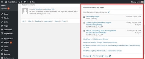 WordPress Dashboard Events