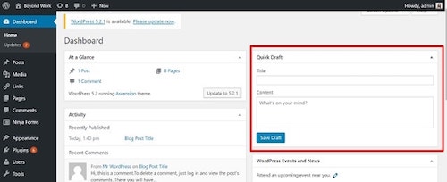 WordPress Dashboard Quick Draft